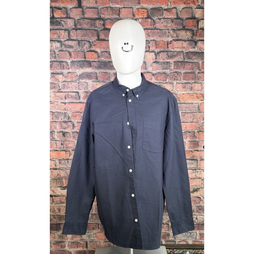 H&M Blue Solid Regular Fit Button-Down Long Sleeve Button-Up Shirt